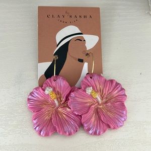 Clay By Sasha Pink Hibiscus Clay Earrings